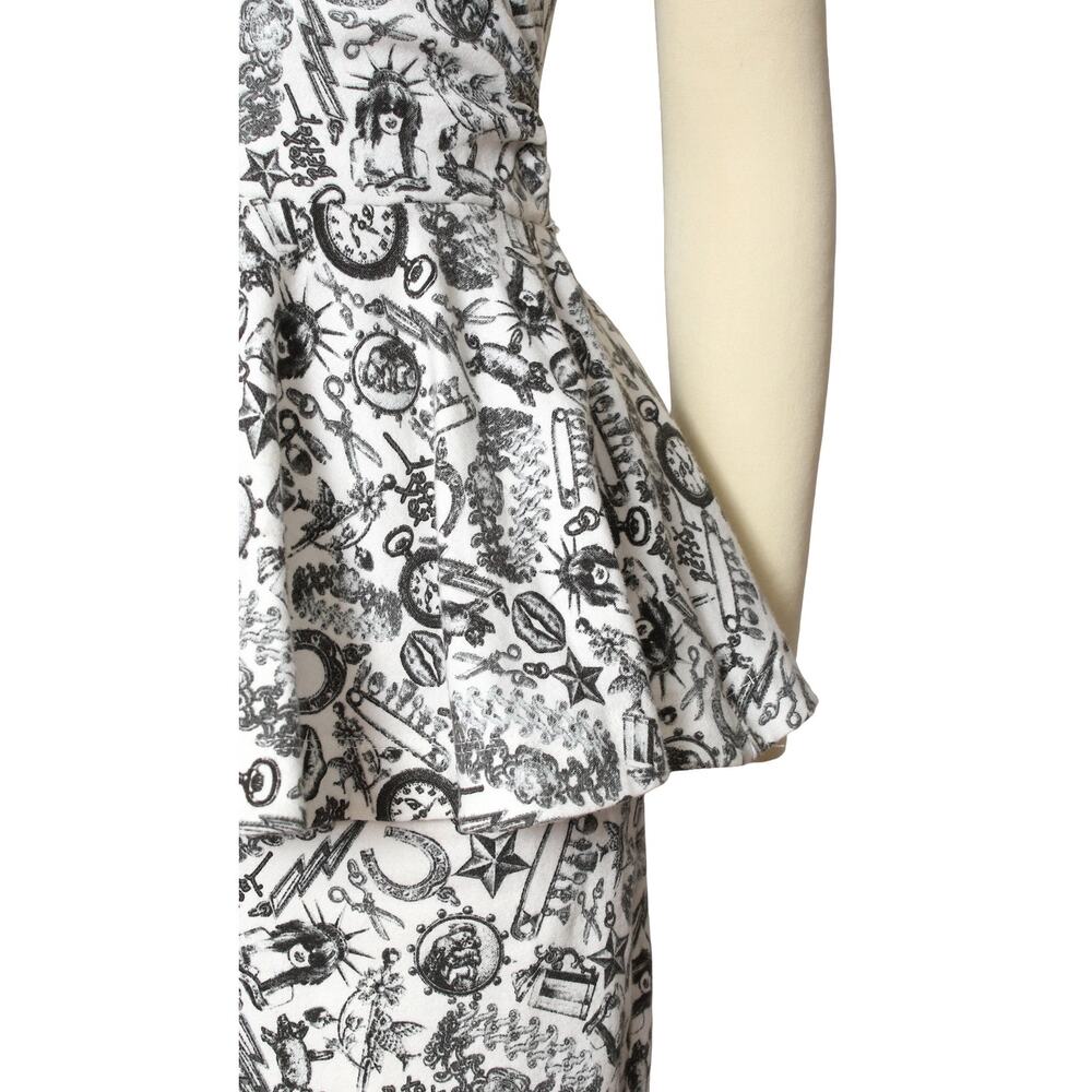 Vintage Y2K BETSEY JOHNSON Dress 2000s "Tattoo You" Novelty Print Peplum Punk - Picture 8 of 10